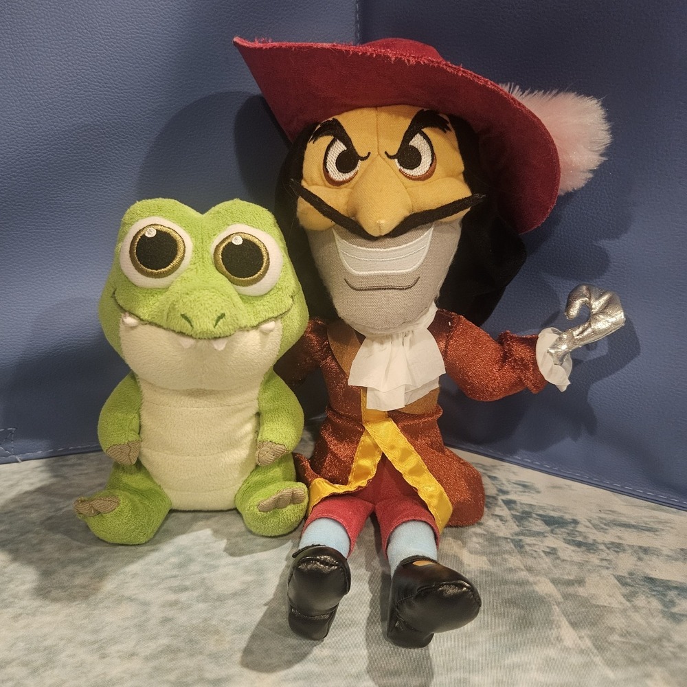 Disney Captain Hook & Tick Tock Crocodile Plush Bundle Peter Pan